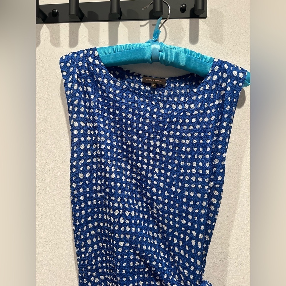 ADOLFO DOMINGUEZ Blue Polka Dot Sleeveless Dress / Size 36 or US 6 / - Picture 4 of 6